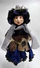 Pendle 15” Good Luck Hanging Blue Kitchen Witch W Broom Halloween Doll Lrg VTG picture