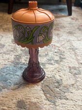 Vintage 1970s Avon Floral Lamp Decanter - Amethyst Purple Glass Cologne Bottle picture