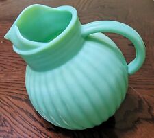 RARE VINTAGE ANCHOR HOCKING FIRE KING JADEITE CERAMIC TILTED PITCHER * AUTHENTIC picture