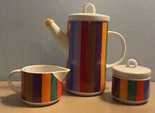 Vintage San Remo Teapot Coffee Creamer Sugar 3 pc Tea Set Rainbow Stripe 70s MCM picture