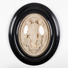 Antique 19thc Meerschaum bas relief Christ calling children to him plaque picture