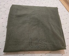 Vintage US Army Military Olive Green 80x65” Wool Blanket  picture