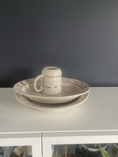 Longaberger Pottery 3 Pc Serving Set Platters Bowl Mug Purple Ivory USA picture