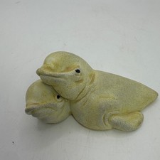 Vintage Ceramic Manatee Mother and Calf Figurine Yellow Speckled Nautical Decor picture