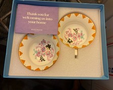 Wedgwood Wanderlust Peony Diamond 4pc Set Teacup & Saucer Boxed Set England picture