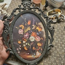 Action Ornate Victorian Oval Floral Photo Frame, Black Metal Portrait 10×7 picture