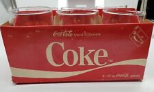 1984 YR. COCO-COLA 6 PACK 0F 12 OZ. GLASSES WITH RED LABELS AND HOLDER. NEW picture