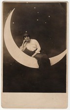 Antique Paper Moon RPPC Woman on Crescent Moon Stars Studio Portrait Photo picture