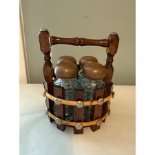 Vintage Wood Caddy Glass Salt and Pepper Shakers Set Country Farmhouse picture