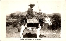 [62k] Postcard RPPC, Native and Donkey St Thomas VI picture