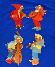 4 VTG ANTIQUE 1950 GERMAN FAIRY TALE WALL FIGURES BY HELLERKUNST, MUSICAL GNOMES picture