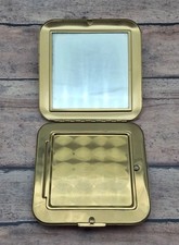 VTG 40s Pilcher Gold Tone Powder Compact Mirror Puff Floral USA 3.25