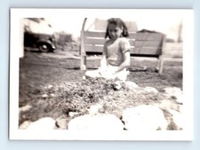 Old Vintage Photo SOLO GIRL SITTING ON GRASS LAWN ANTIQUE SNAPSHOT picture