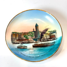 SEATTLE Water Front WA WASHINGTON Antique Souvenir RARE China Dish Plate picture