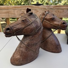Leather Wrapped Horse Head Bust Statue Figures Glass Eyes 11” (one W/BrokenEars) picture