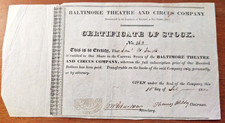 RARE Stock Certificate Baltimore Theatre & Circus 1830 Historic Fire 1838 IOOF picture
