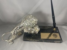 Vintage 1968 Lions International Fort Lee NJ Black Marble Lion Desk Fountain Pen picture
