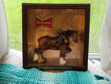 VINTAGE 1960's BUDWEISER CLYDESDALE HORSE SHADOW BOX ADVERTISING SIGN 3-D picture