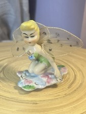 Vintage 1950s Wales Japan Ceramic Tinker Bell Pixie Fairy Figurine - Mesh Wings picture