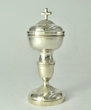 Antique French 800 Silver Travel Ciborium Cup w/ Cross Lid Gilt Interior c1825 picture