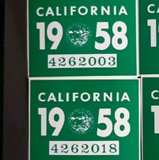 1958 California YOM DMV Car Truck Trailer License Plate Sticker / Tag CA 1956/58 picture