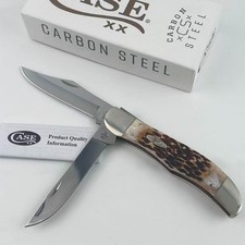 New Case xx Jigged Amber Bone Carbon Steel Folding Hunter Pocket Knife--30093 picture