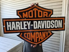 Large Rare Vtg Harley Davidson DOUBLE-SIDED Heavy Porcelain Sign 24