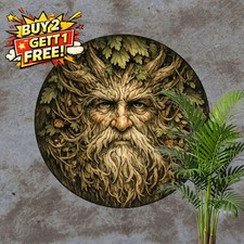 Elderly Face Tree Spirit Foliage Greenman Mythology Round Metal Sign 8x8 picture