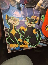 2 Vintage BEISTLE Halloween Decorations Black Cat Glows With Black light picture