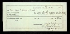 c.1910s DR H.W. FAIR / M.A. FAIR BALTIMORE, MD Ephemera Billhead picture