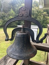 RARE Antique Crystal Metal #2 Large Cast Iron Bell w/ Yoke & Handle  LOUD RING picture
