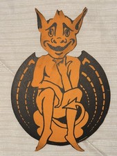 1920-30’s RARE Vintage Halloween Devil Die-Cut Paper Wall Décor Orange/Black 6in picture