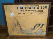 Antique F.M. Lowry & Sons Mfrs. Hardwood Lumber Walton,IN Ad Sign Pin-up Rare picture