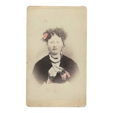 Antique Photo Identified CDV Hand Colored Woman Victorian Portrait 1870s picture
