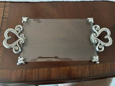 BRIGHTON MARIE ANTOINETTE SILVER HEART Beveled GLASS VANITY TRAY VGUC picture
