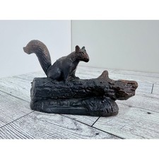 VTG Cast Metal Squirrel on Log Sculpture, Attributed to Henry Van Wolf 1898–1982 picture