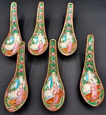 Antique Hand Painted Porcelain Chinese Rose Medallion Spoons picture