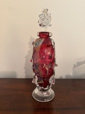 Rare Vintage Art Glass Perfume Bottle Hand Blown Cranberry with Foil picture