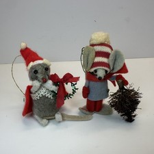 Vintage Enesco Christmas Mice Figures Felt Taiwan MCM Holiday Decor Set of 2 picture