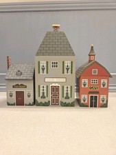 Vintage Country Cottage Wood House Shaped Kitchen Canister Set of 3 With Liners picture