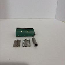 Vintage Gillette Mini Travel Safety Razor in Turquoise Leather Case picture