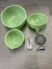 Sunbeam Mixmaster Jadeite Glass Mixing Bowl Juicer Attachments 6 Pieces picture