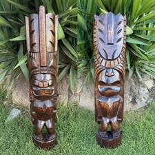 2 Set Hawaiian Tiki God Half Statue Lono & Kanalo inch Tiki Bar Decor 39