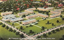 College Station TX Texas A&M University Campus Mess Hall Dorms Postcard E17 picture