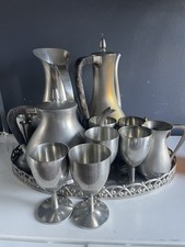 Vintage Royal Holland Daalderop Pewter 17 Pc Coffee Tea Serving Goblets w/Tray picture