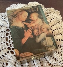 Florentine Box Depiction of Madonna & Child by Filippo Lippi Lacquered Wood VTG picture