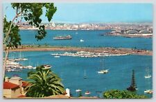 San Diego California Ships in Bay Chrome Postcard picture