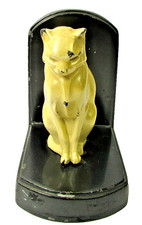 NUART Creations NY White Cat Bookend VTG Art Deco MCM Black Enameled Cast Metal picture