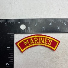 USMC US MARINES Marine Crops Yellow On Red Embroidered Tab Patch (Military) 55aq picture