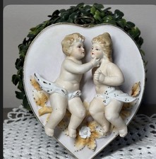 Vintage 1950 French Baroque Cherubs Bisque Porcelain Hanging By Kalk Arnart picture